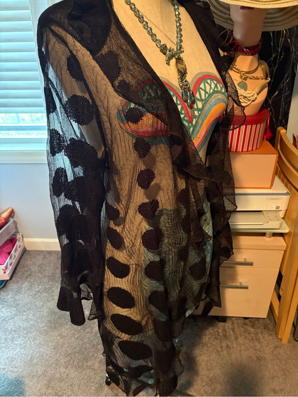 Black Sheer Polka Dot Duster Cardigan - Picture 6 of 9